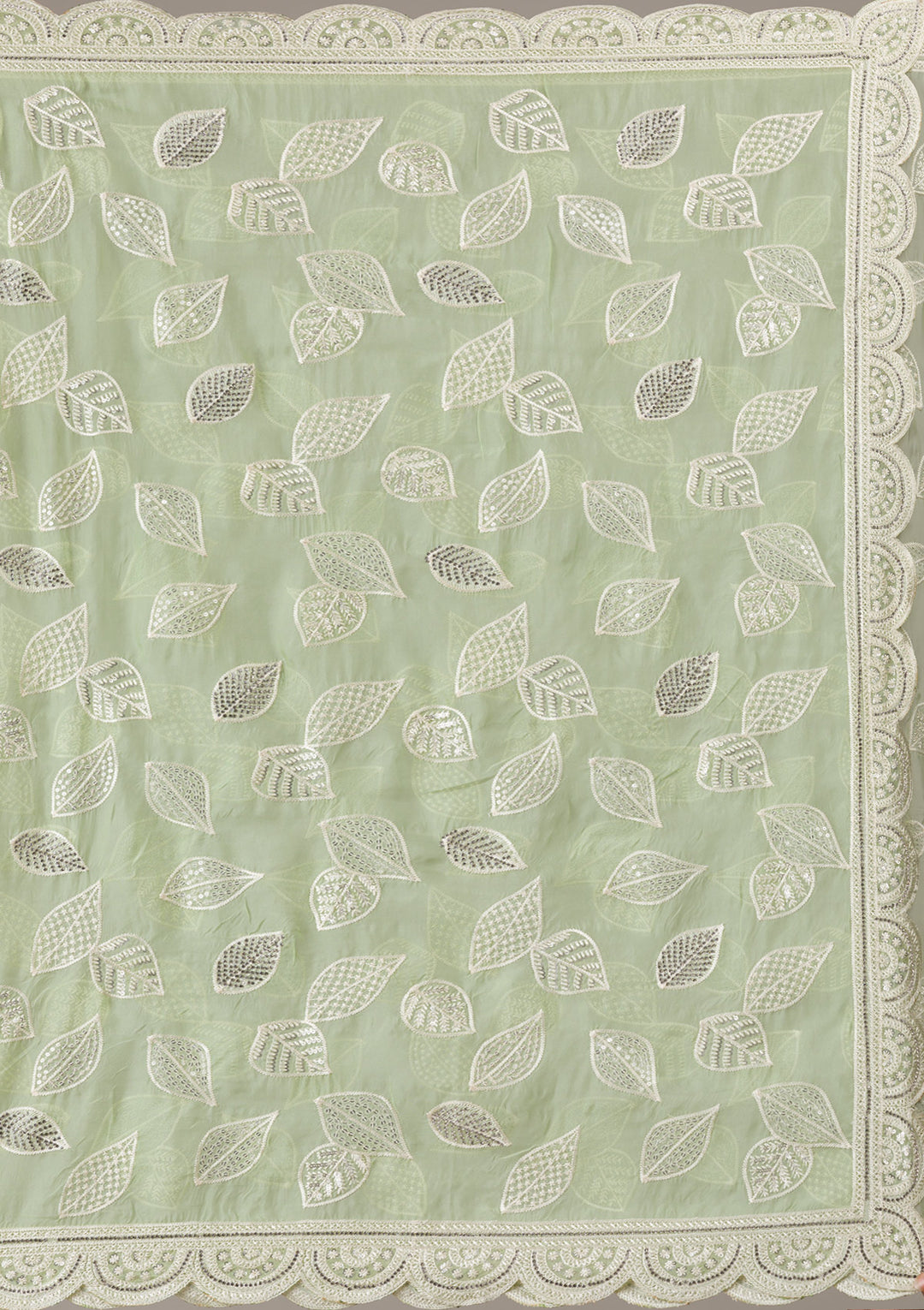 Pista Green Threadwork Organza Saree