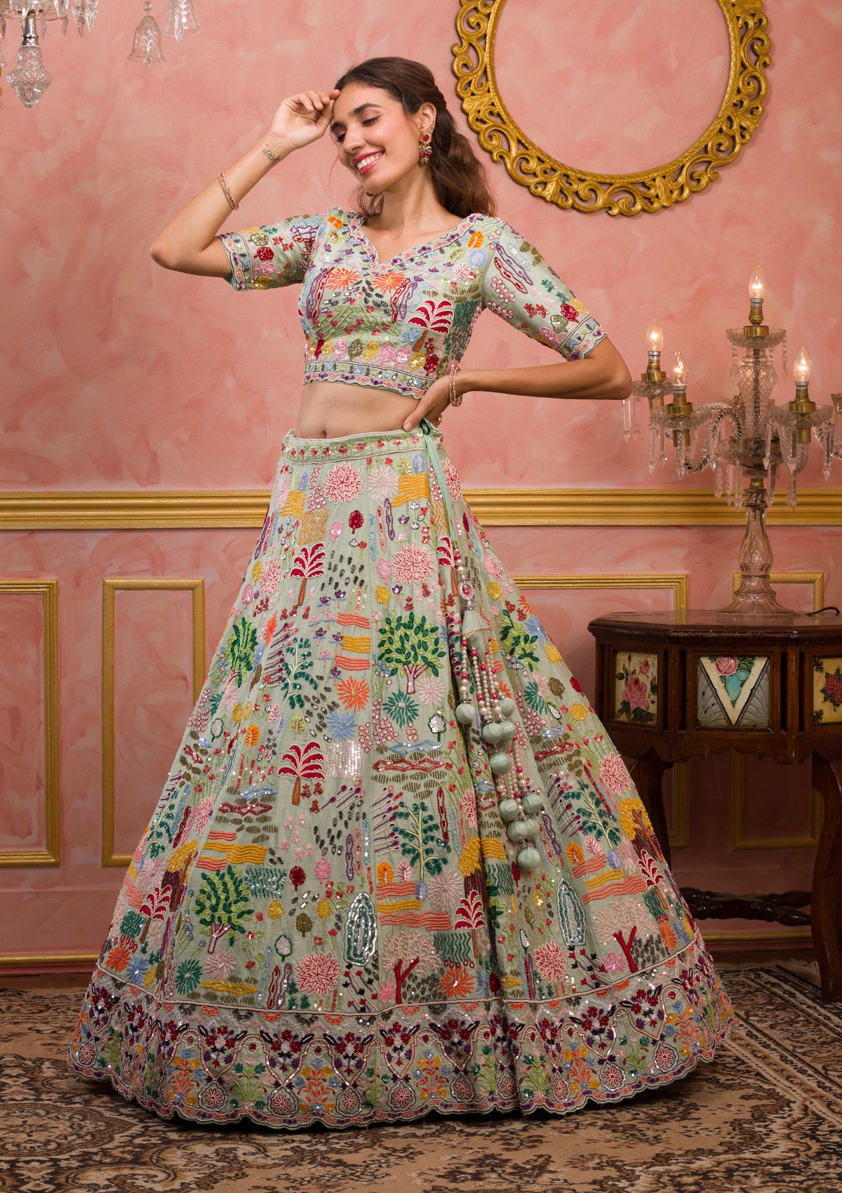Thread work lehenga for wedding shop