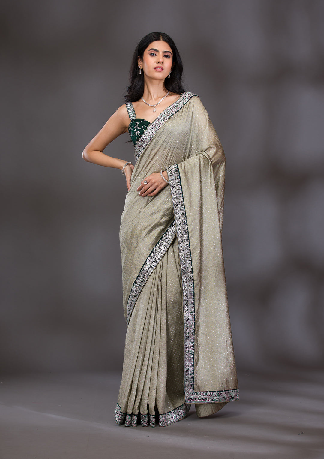 Pista Green Threadwork Raw Silk Saree