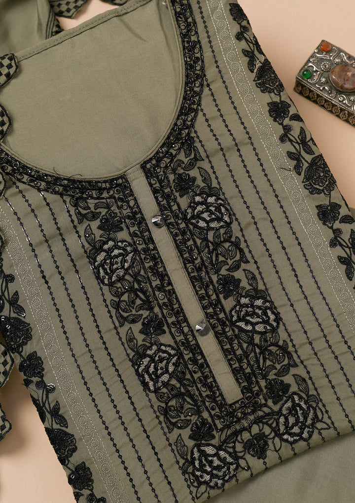 Mehendi Threadwork Semi Crepe Unstitched Salwar Suit