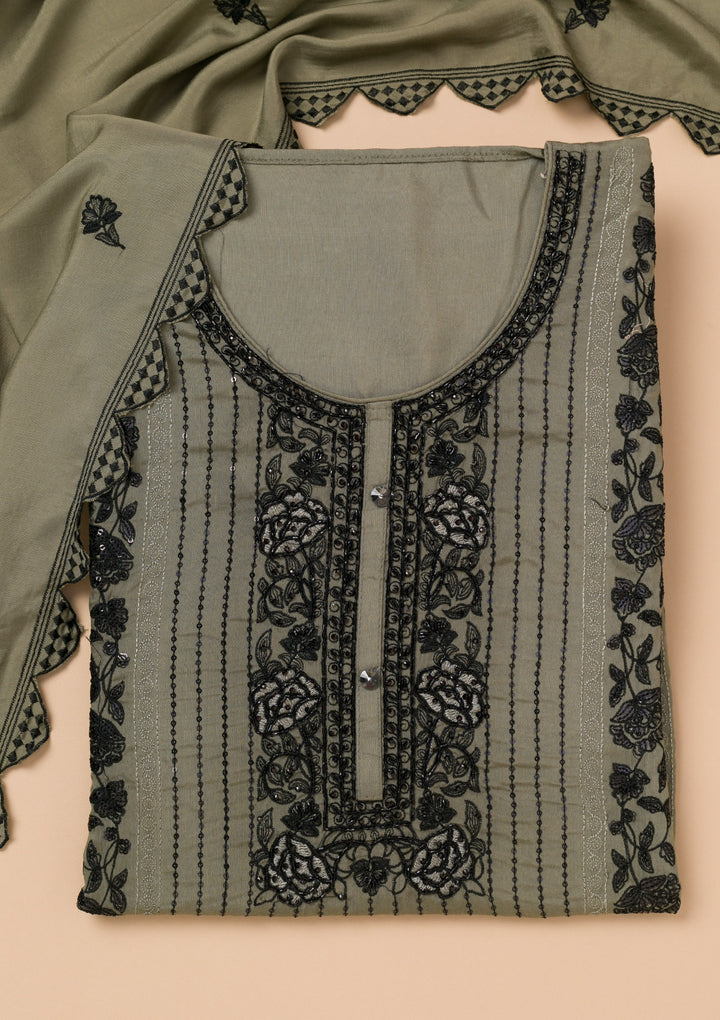 Mehendi Threadwork Semi Crepe Unstitched Salwar Suit