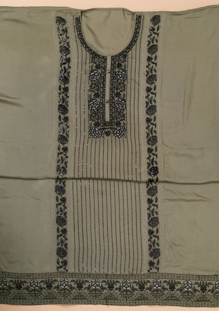 Mehendi Threadwork Semi Crepe Unstitched Salwar Suit