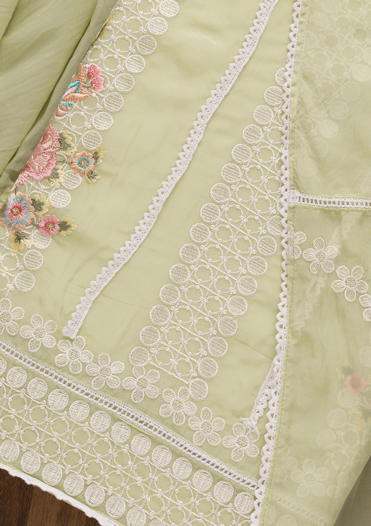 Pista Green Threadwork Tissue Unstitched Salwar Suit