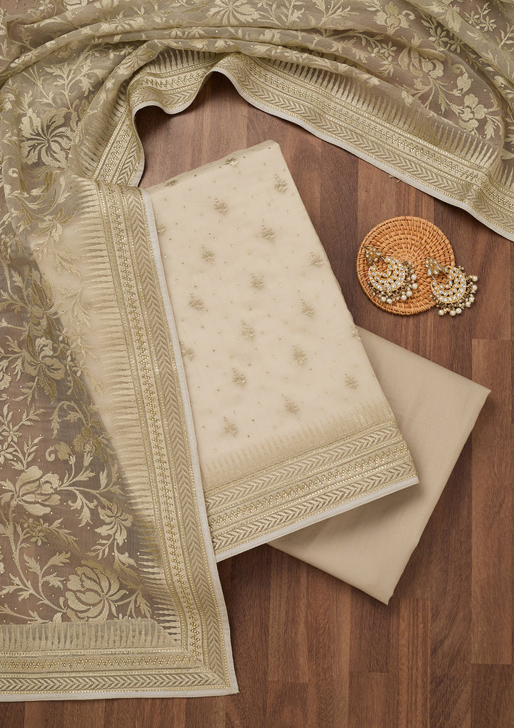 Pista Green Threadwork Tissue Unstitched Salwar Suit