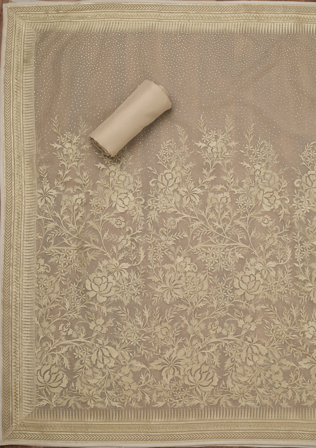 Pista Green Threadwork Tissue Unstitched Salwar Suit