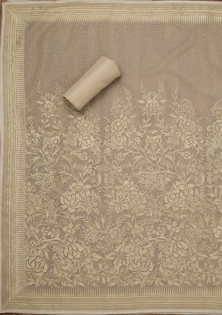 Pista Green Threadwork Tissue Unstitched Salwar Suit