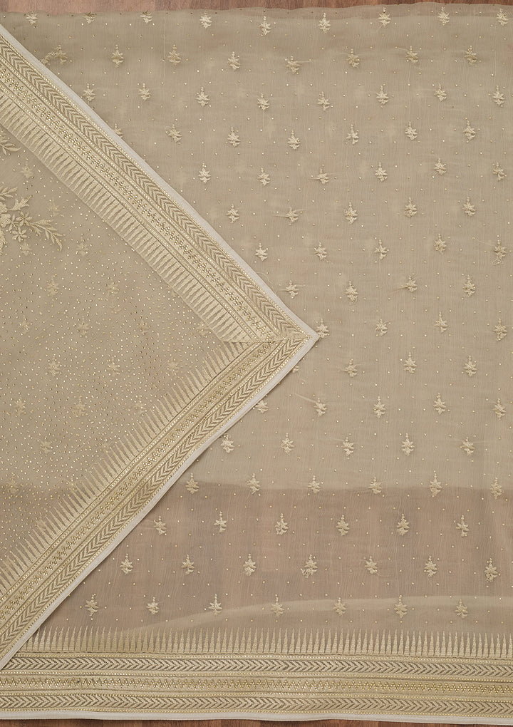 Pista Green Threadwork Tissue Unstitched Salwar Suit