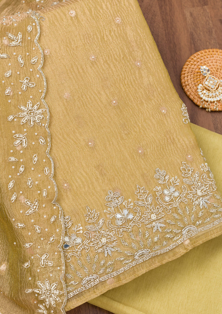 Pista Green Zardosi Tissue Unstitched Salwar Suit