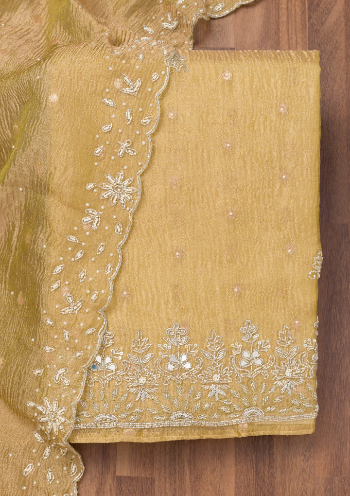 Pista Green Zardosi Tissue Unstitched Salwar Suit