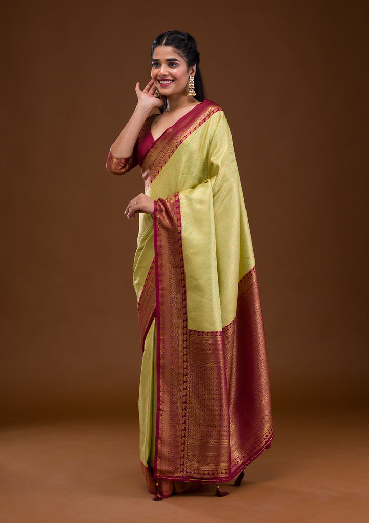 Pista Green Zariwork Soft Silk Saree