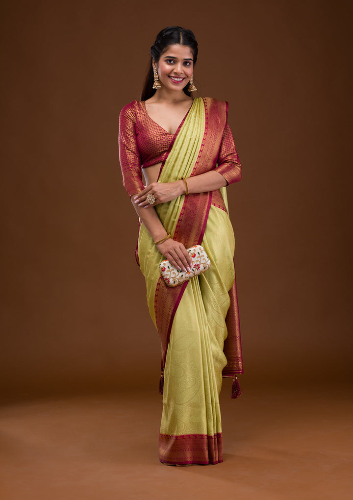 Pista Green Zariwork Soft Silk Saree