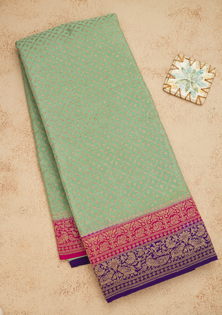 Pista Green Zariwork Art Silk Saree