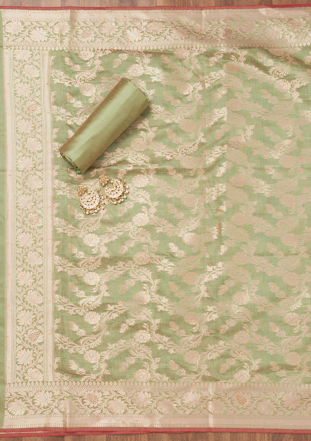 Pista Green Zariwork Banarasi Unstitched Salwar Suit