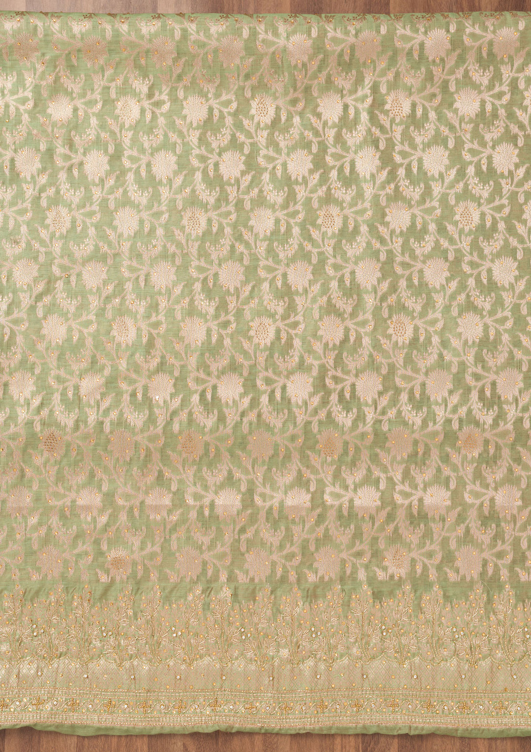 Pista Green Zariwork Banarasi Unstitched Salwar Suit