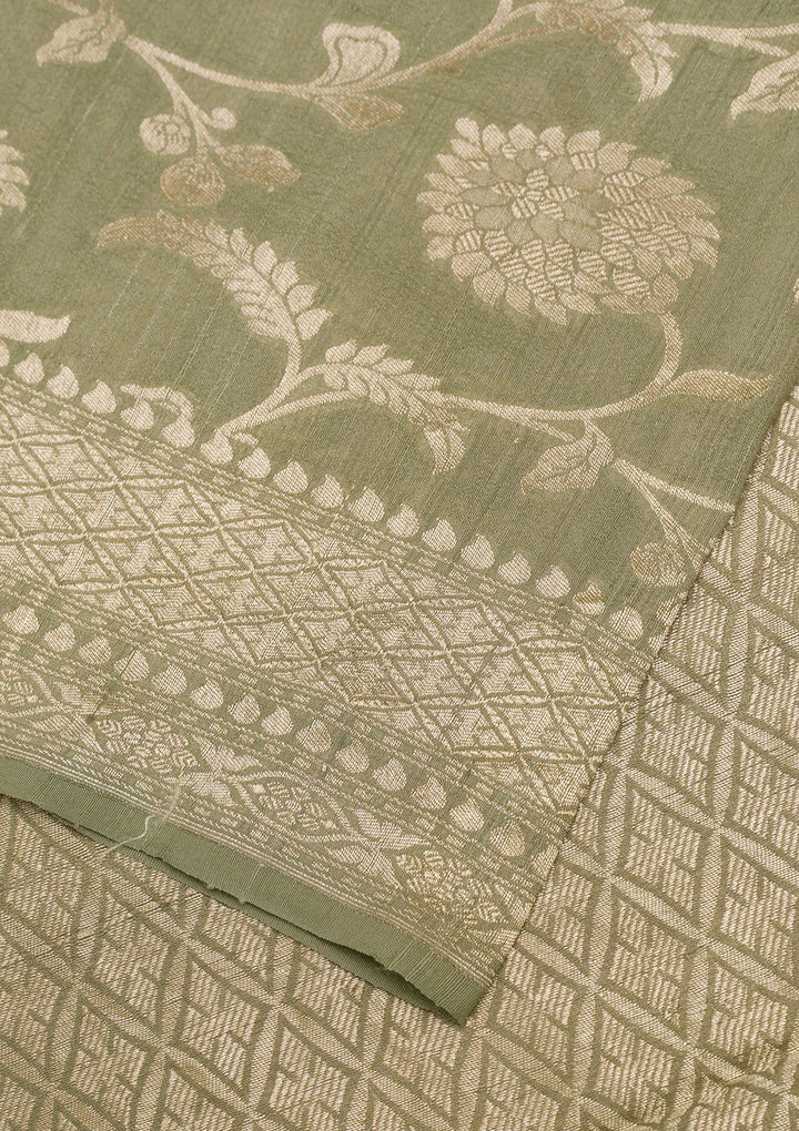 Pista Green Zariwork Pure Silk Saree