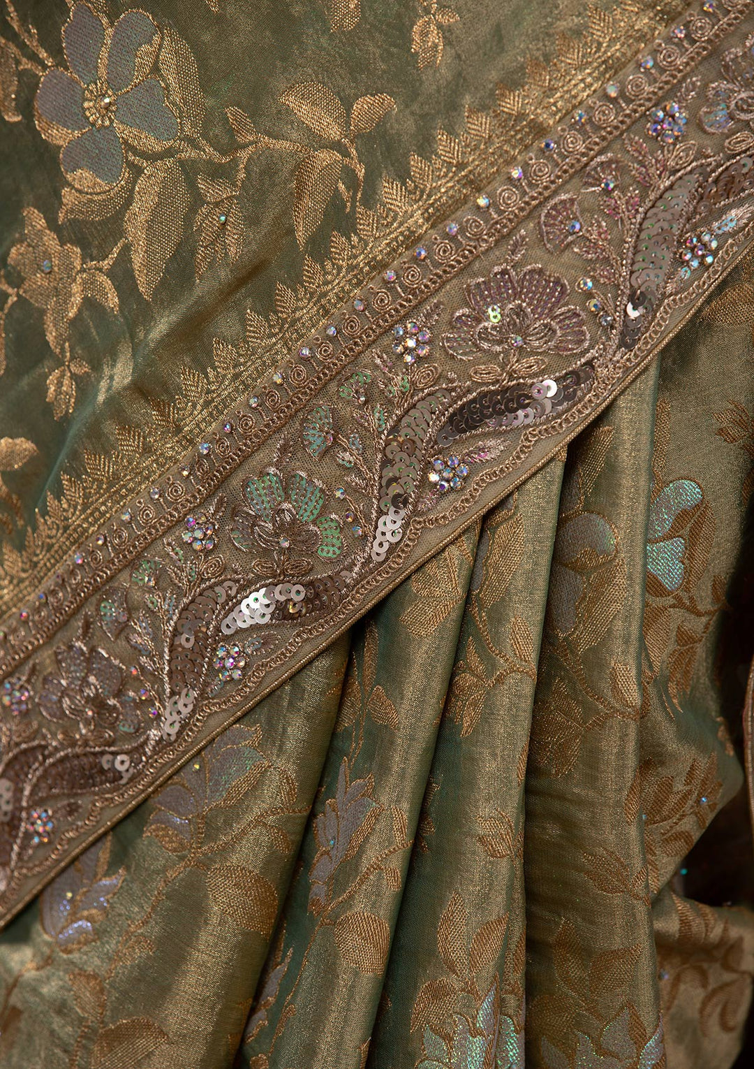 Pista Green Zariwork Brocade Saree