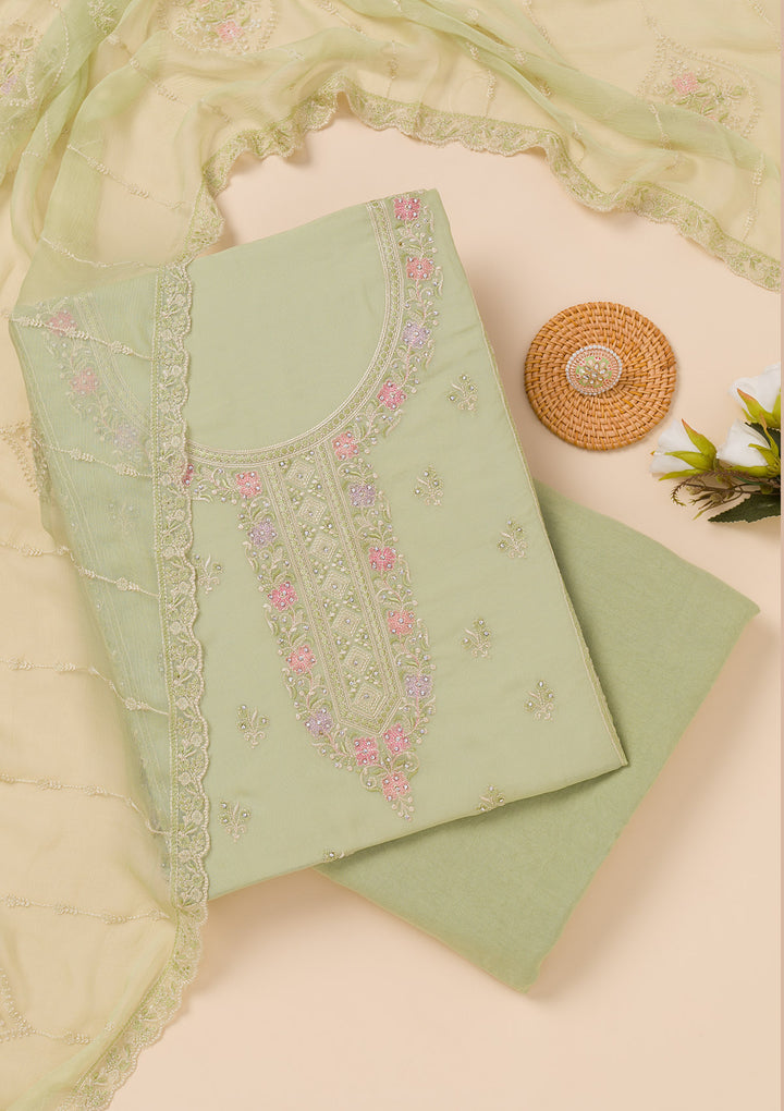 Pista Green Zariwork Georgette Unstitched Salwar Suit