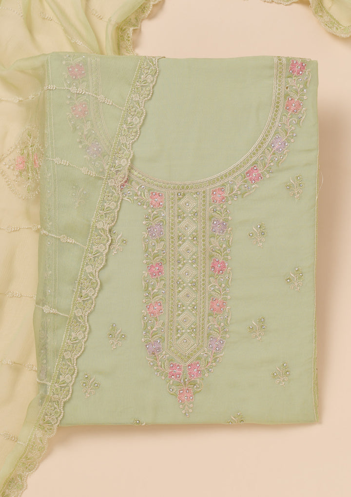 Pista Green Zariwork Georgette Unstitched Salwar Suit