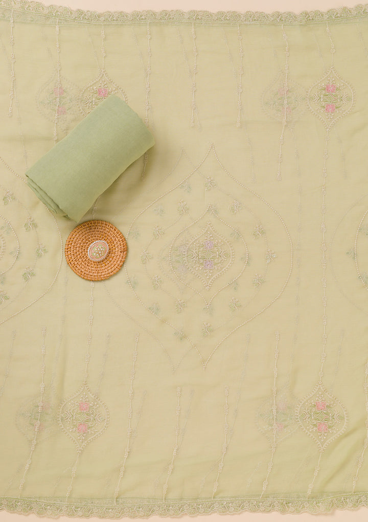 Pista Green Zariwork Georgette Unstitched Salwar Suit