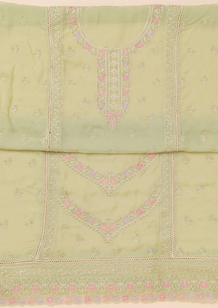 Pista Green Zariwork Georgette Unstitched Salwar Suit
