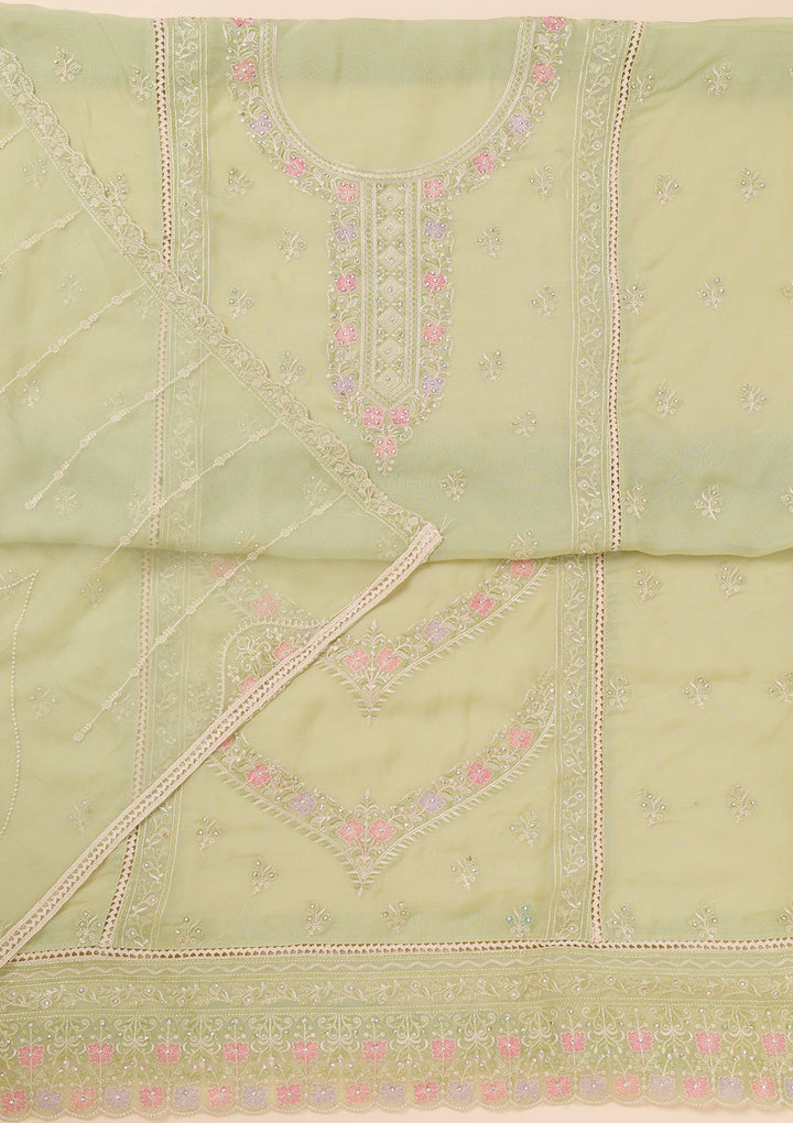 Pista Green Zariwork Georgette Unstitched Salwar Suit