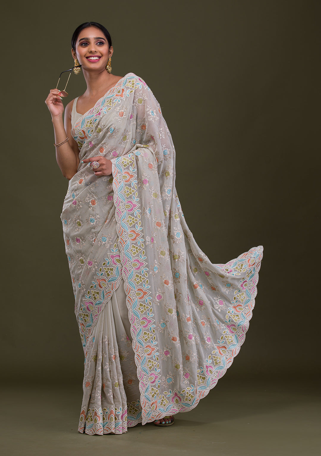 Pista Green Zariwork Georgette Saree-Koskii