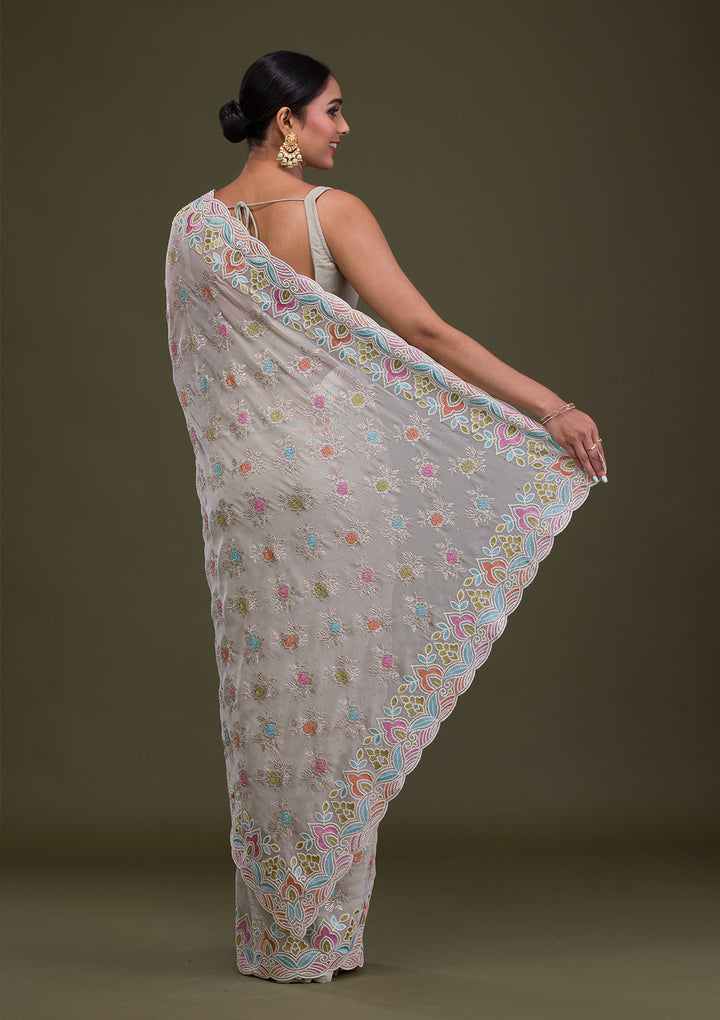 Pista Green Zariwork Georgette Saree