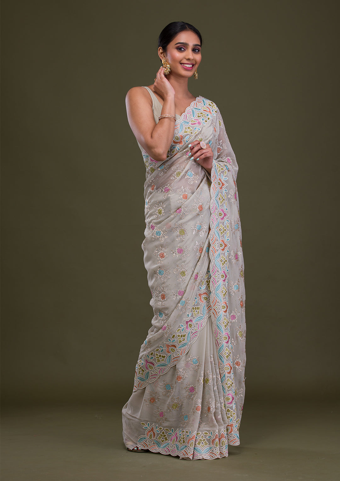 Pista Green Zariwork Georgette Saree