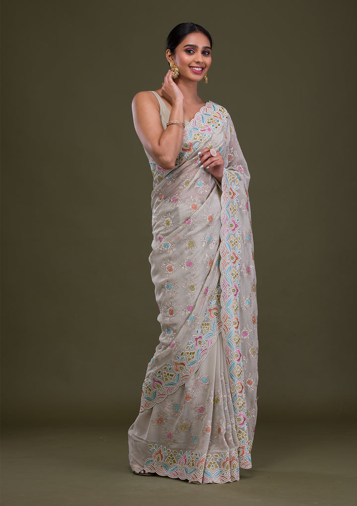 Pista Green Zariwork Georgette Saree