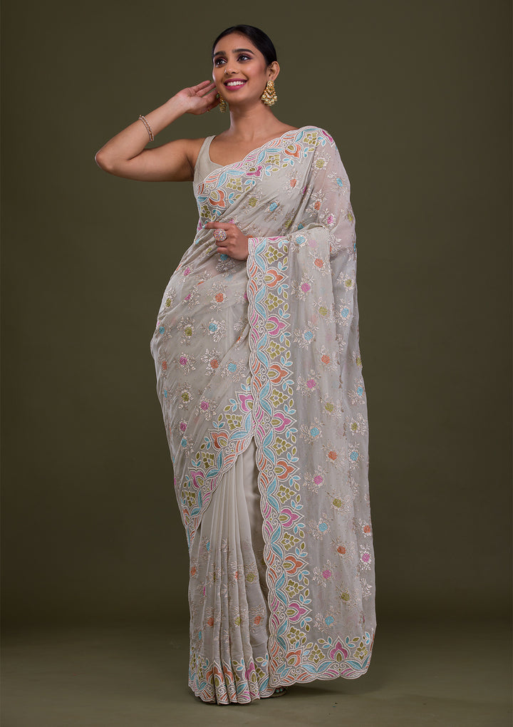 Pista Green Zariwork Georgette Saree
