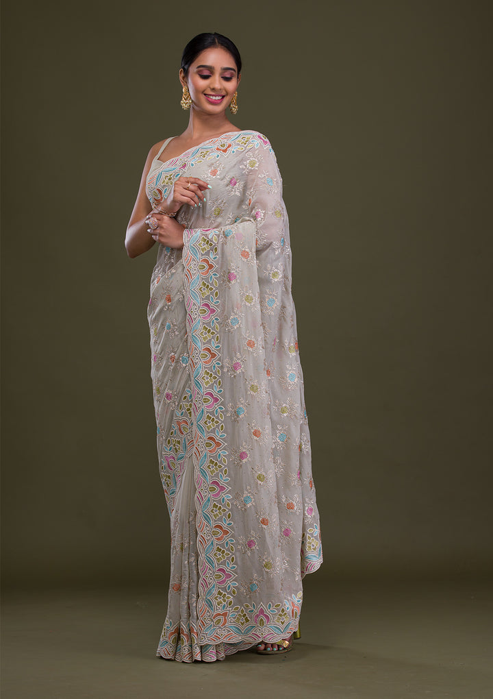 Pista Green Zariwork Georgette Saree