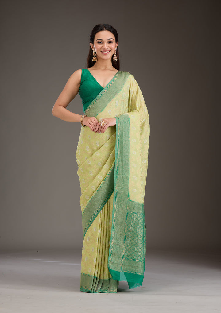 Pista Green Zariwork Georgette Saree