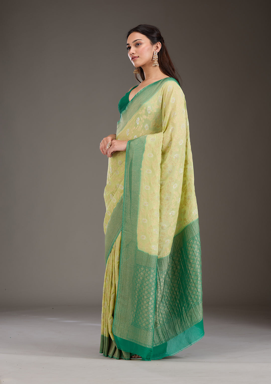 Pista Green Zariwork Georgette Saree