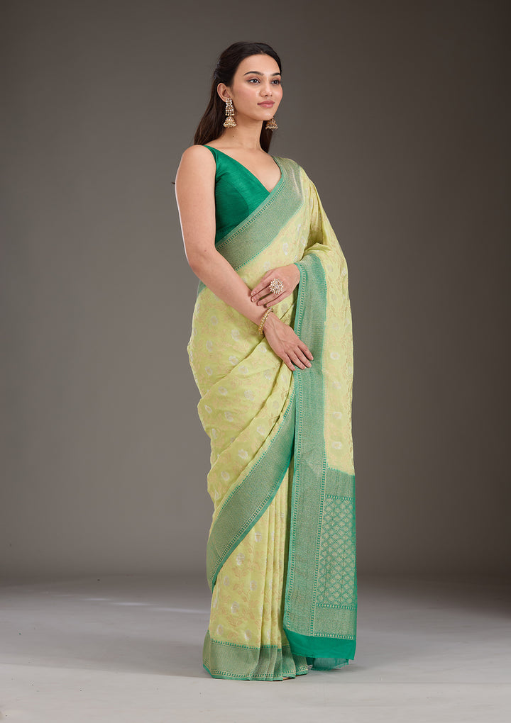 Pista Green Zariwork Georgette Saree