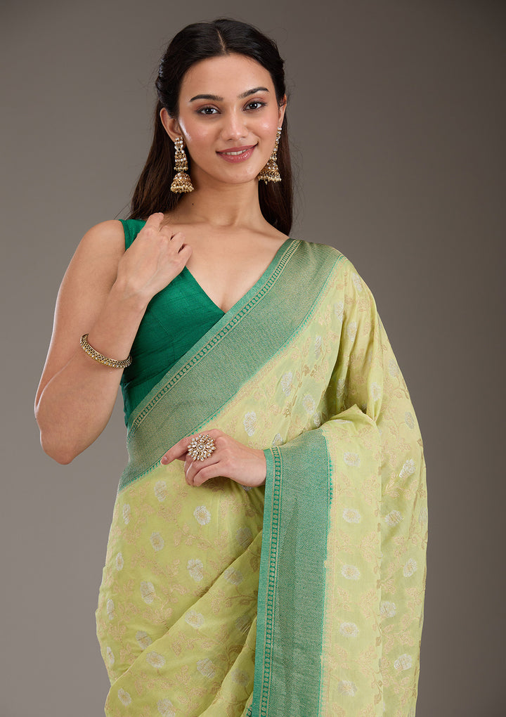Pista Green Zariwork Georgette Saree