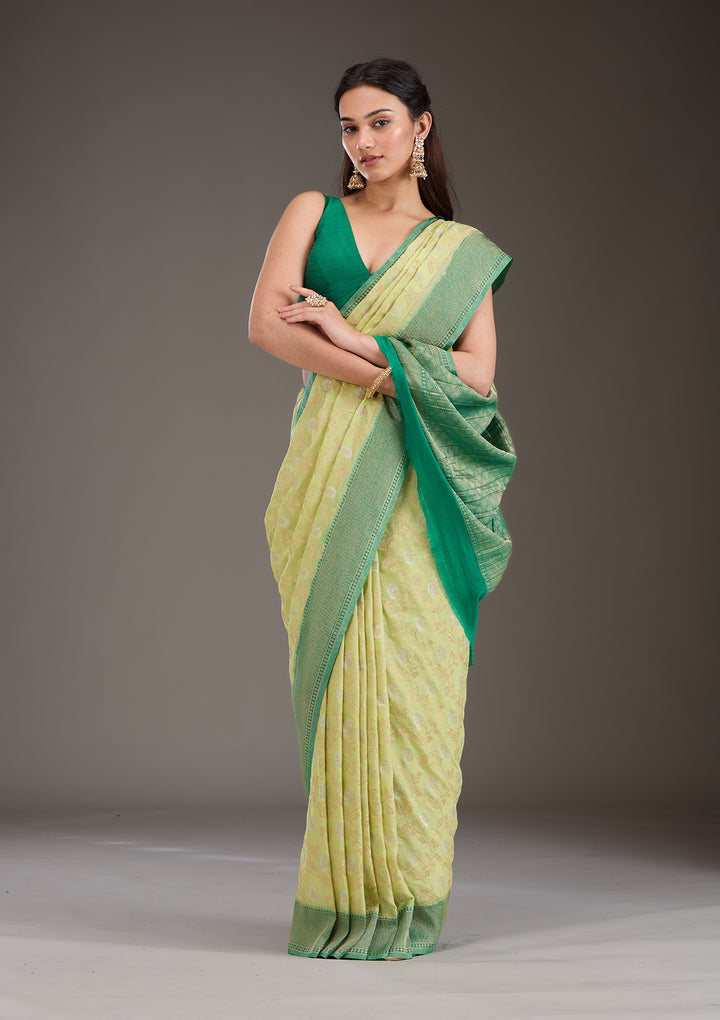Pista Green Zariwork Georgette Saree