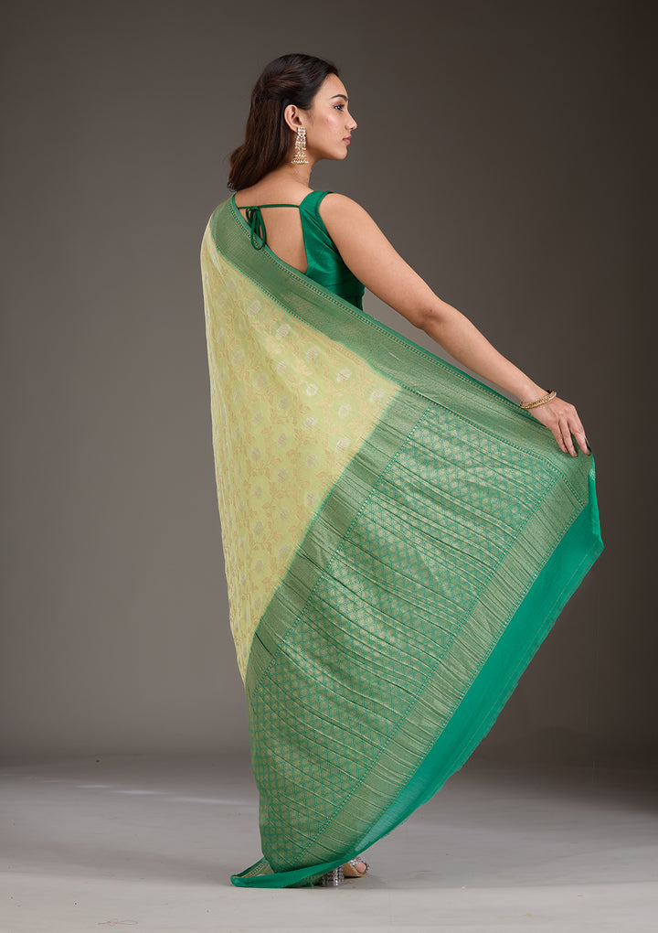 Pista Green Zariwork Georgette Saree