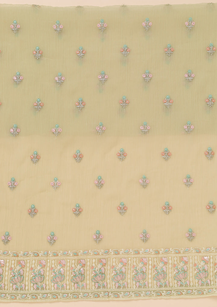 Pista Green Zariwork Organza Unstitched Salwar Suit
