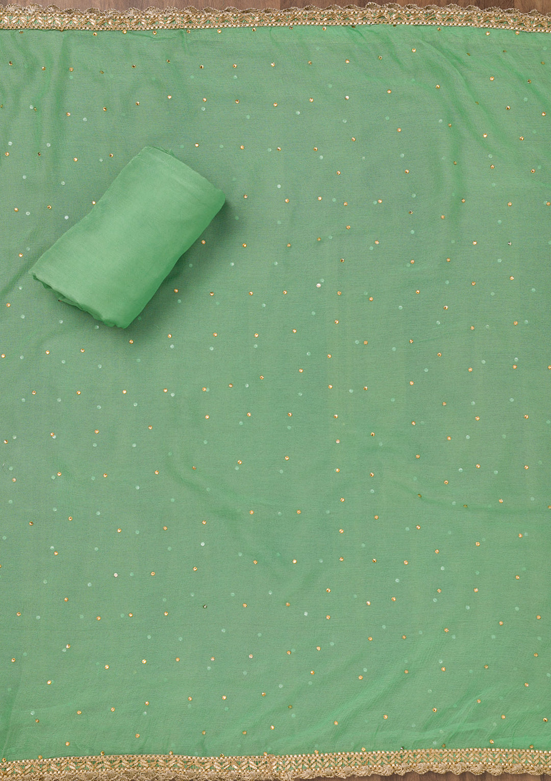 Pista Green Zariwork Organza Unstitched Salwar Suit