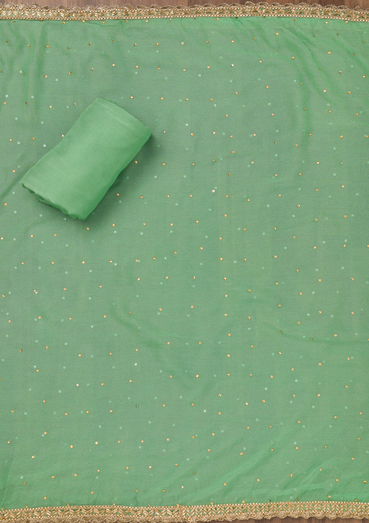 Pista Green Zariwork Organza Unstitched Salwar Suit