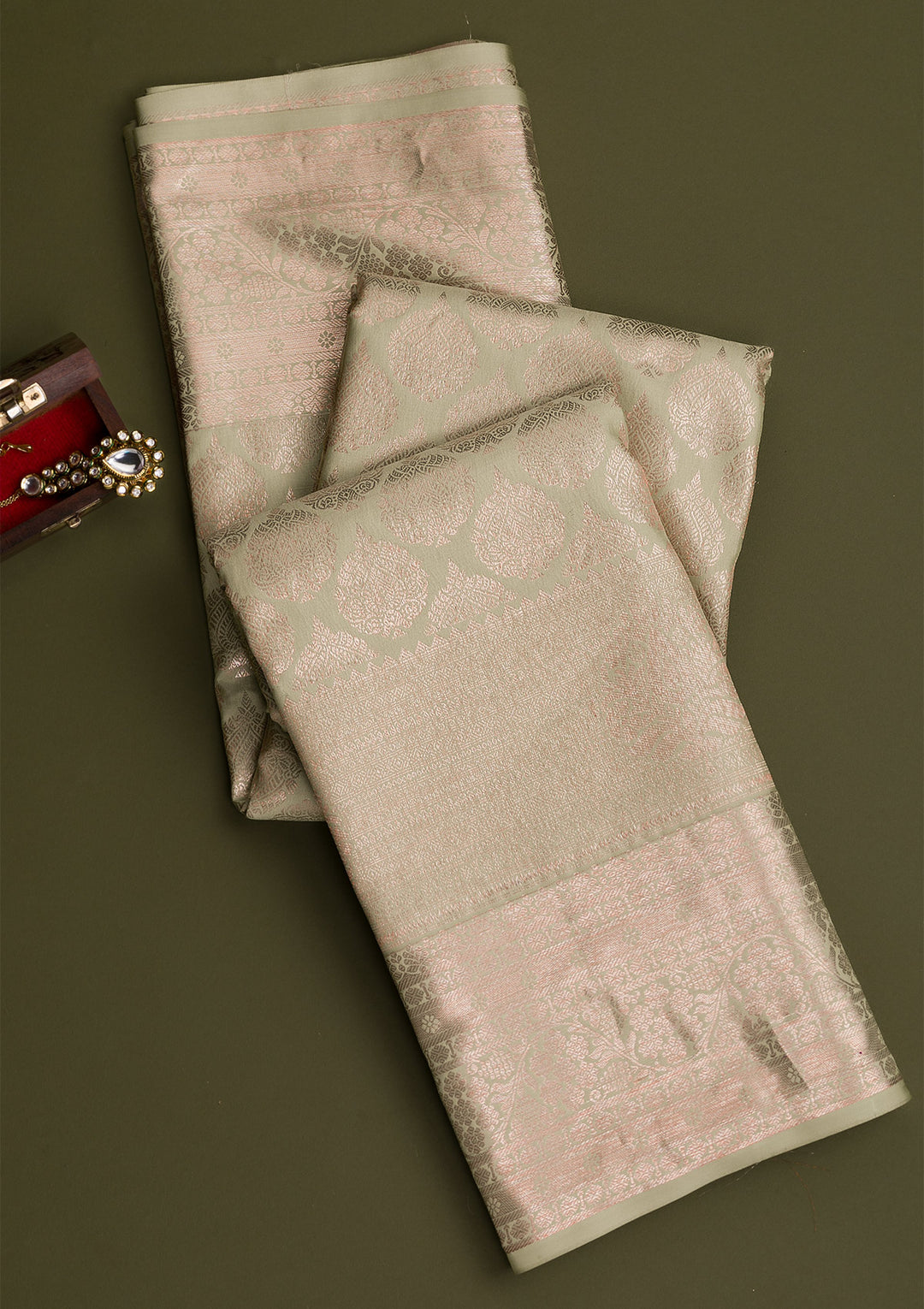 Pista Green Copper Zariwork Pure Silk Saree-Koskii