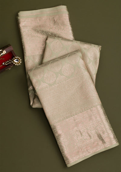 Pista Green Copper Zariwork Pure Silk Saree-Koskii