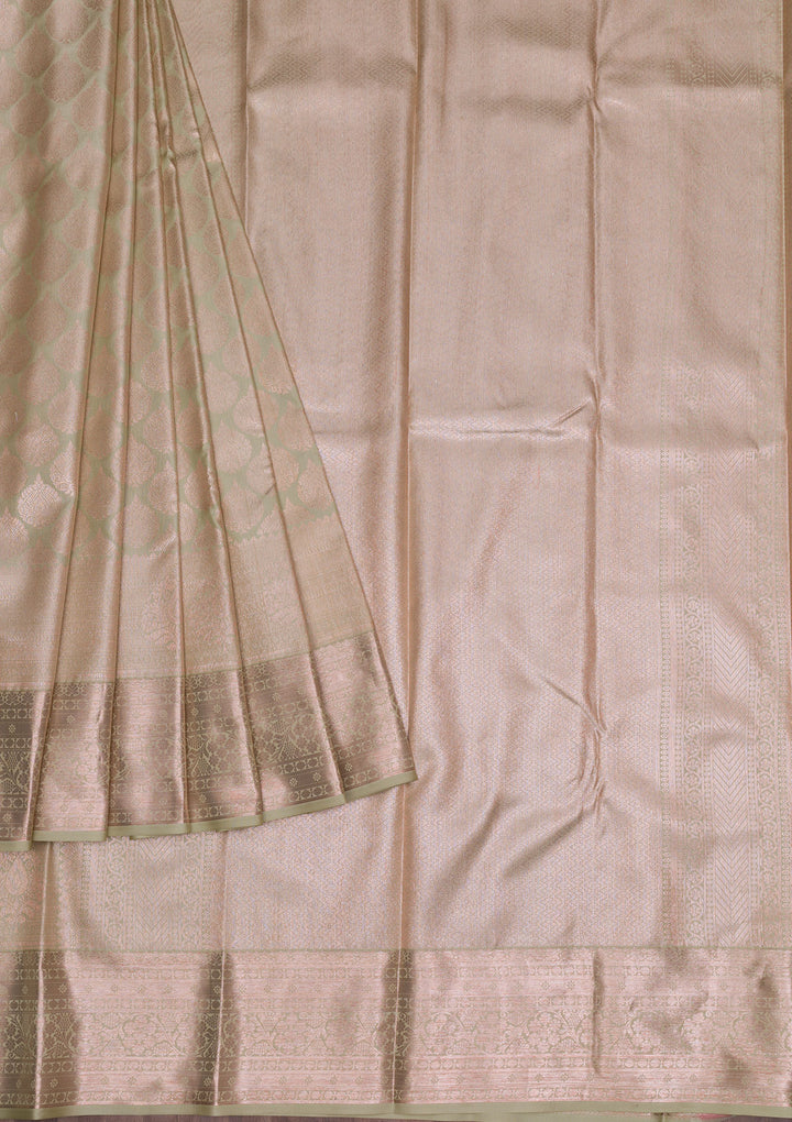 Pista Green Copper Zariwork Pure Silk Saree