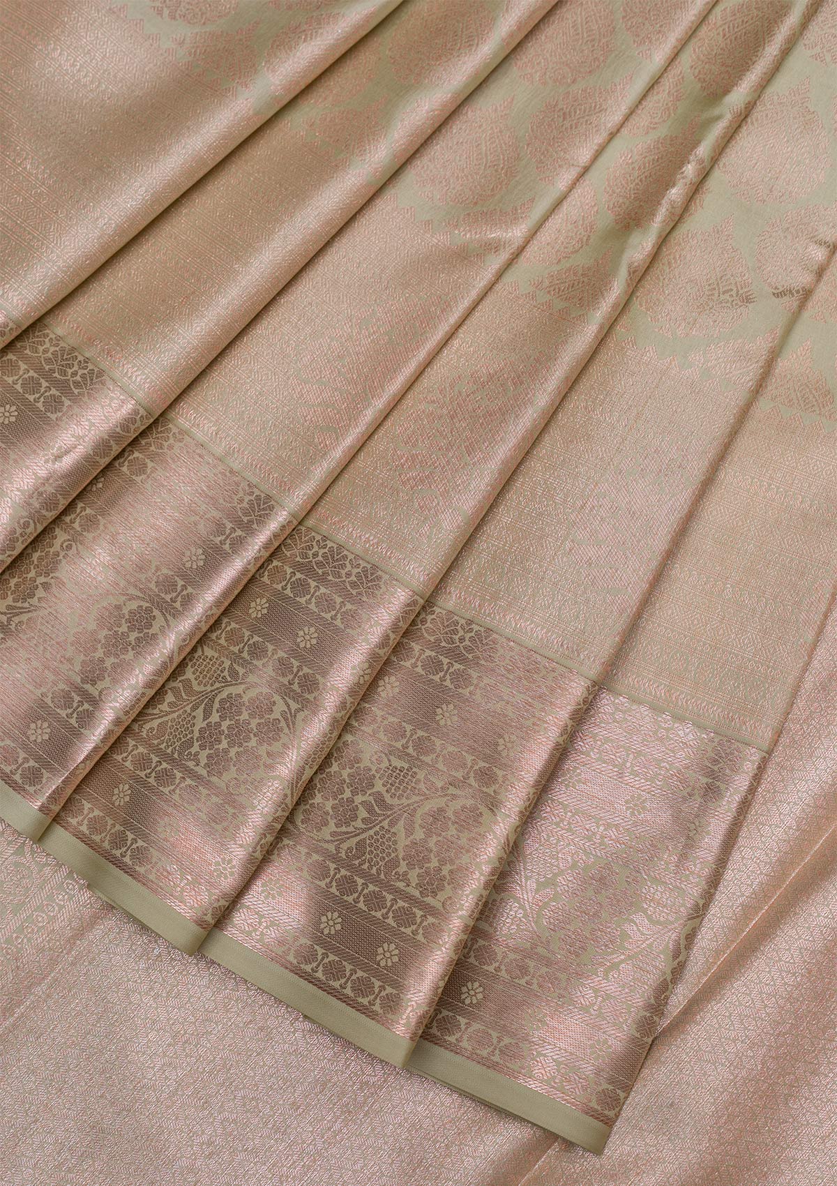 Pista Green Copper Zariwork Pure Silk Saree