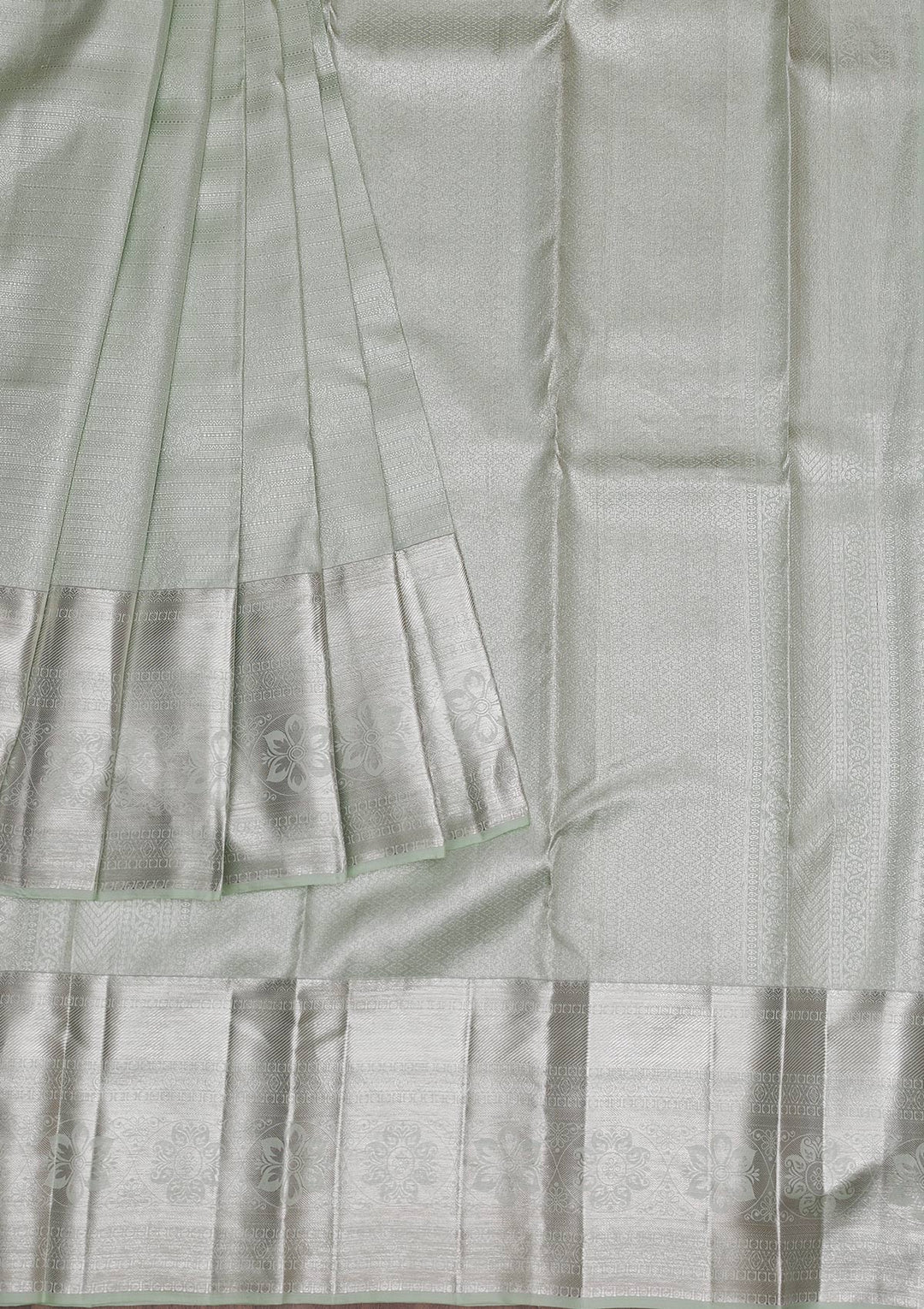 Pista Green Silver Zariwork Pure Silk Saree