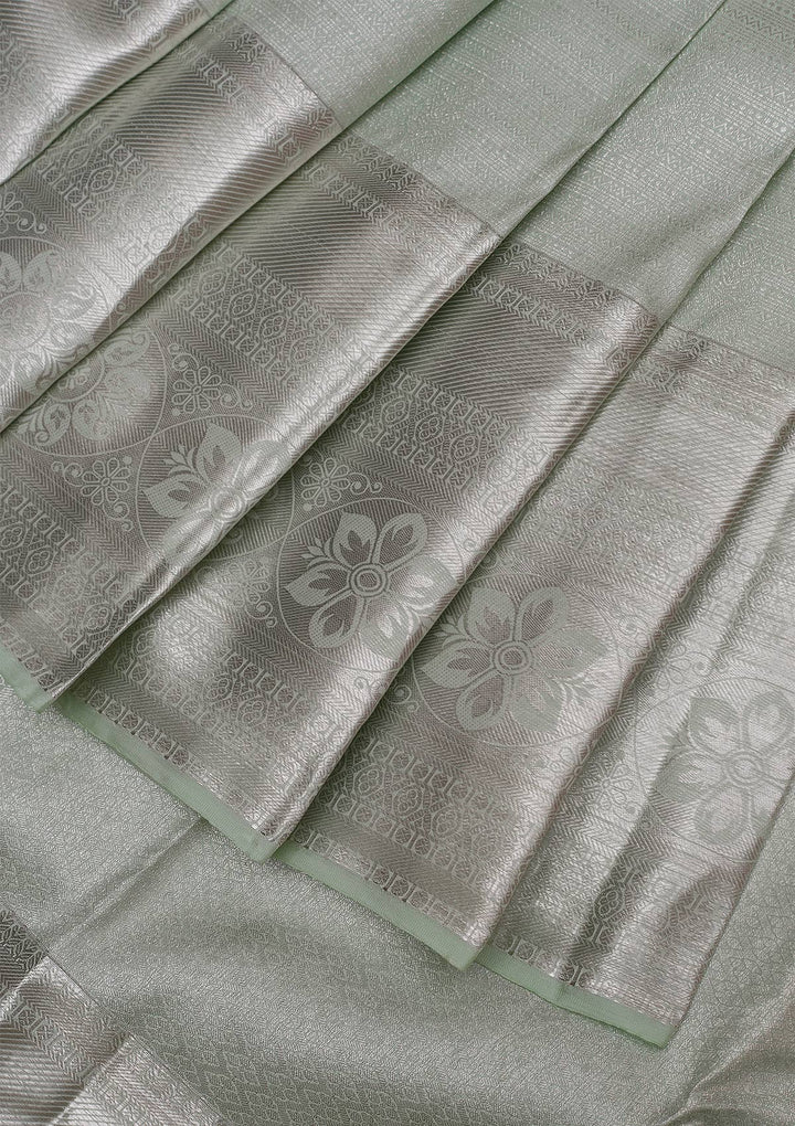 Pista Green Silver Zariwork Pure Silk Saree