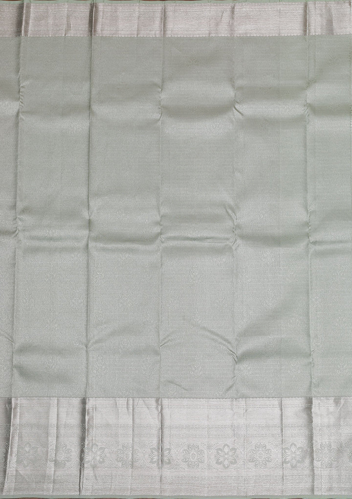 Pista Green Silver Zariwork Pure Silk Saree