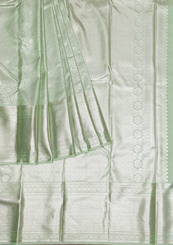 Pista Green Silver Zariwork Pure Silk Saree
