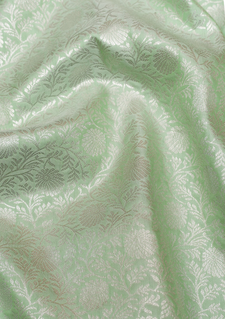 Pista Green Silver Zariwork Pure Silk Saree