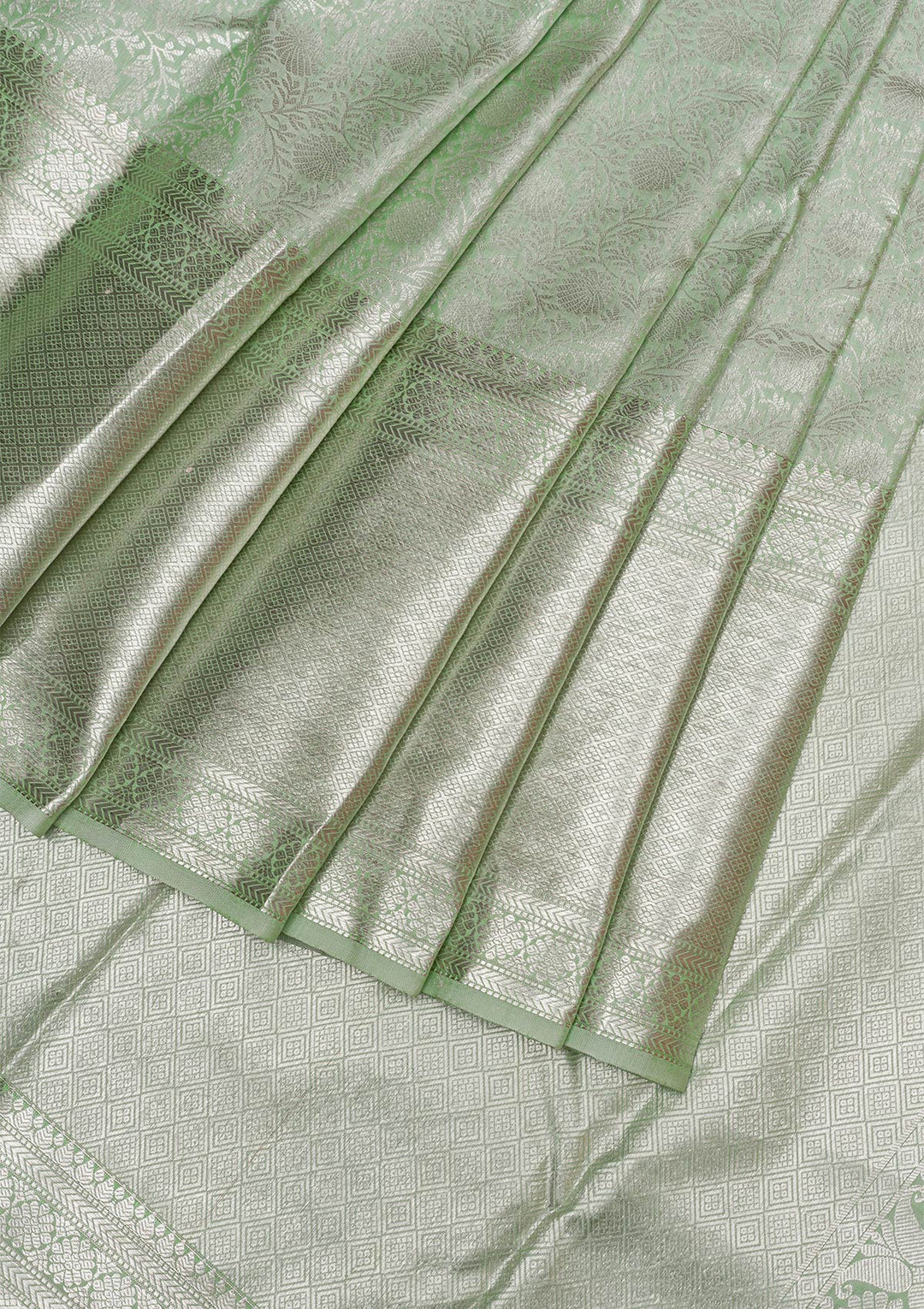Pista Green Silver Zariwork Pure Silk Saree